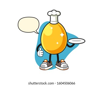 Golden egg chef with speech bubble cartoon. Mascot Character vector.