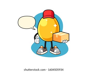 Golden egg courier with speech bubble cartoon. Mascot Character vector.