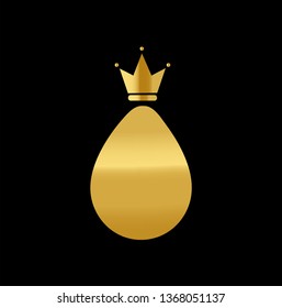 
Golden Egg With A Crown On A Black Background. Symbol, Logo