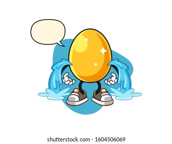 Golden egg cry with speech bubble cartoon. Mascot Character vector.