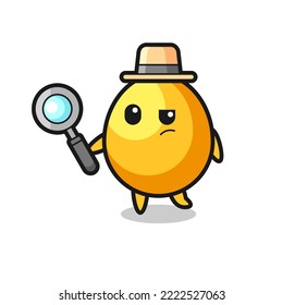 golden egg detective character is analyzing a case , cute style design for t shirt, sticker, logo element