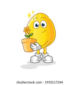 Golden egg with a flower pot illustration. character vector