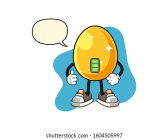 Golden egg full power with speech bubble cartoon. Mascot Character vector.