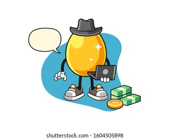 Golden egg hacker with speech bubble cartoon. Mascot Character vector.