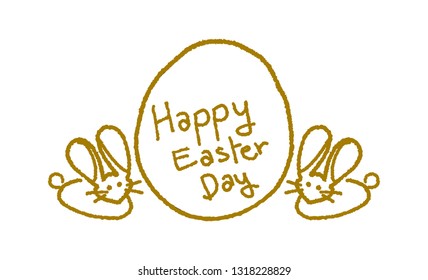 Golden egg with Happy Easter Day letters and 2 rabbits ,Easter day concept.