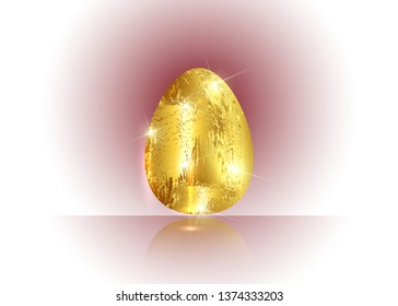 Golden egg icon isolated on light color background for Happy Easter day greeting card in gold leaf coating style 