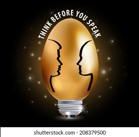golden egg idea with think before you speak concept - vector eps10