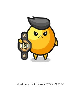 golden egg mascot character as a MMA fighter with the champion belt , cute style design for t shirt, sticker, logo element