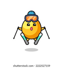 golden egg mascot character as a ski player , cute style design for t shirt, sticker, logo element