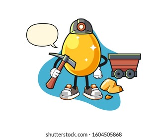 Golden egg miner with speech bubble cartoon. Mascot Character vector.