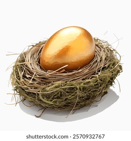 Golden egg in the nest with white background