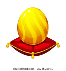 Golden egg on red award pillow. Easter gold egg, game symbol