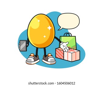 Golden egg online shopping with speech bubble cartoon. Mascot Character vector.