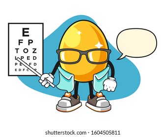 Golden egg optician with speech bubble cartoon. Mascot Character vector.