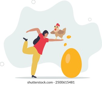 Golden egg, precious high return investment or success retirement planning with dividend concept.flat design with people.