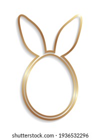 Golden egg with rabbit ears frame for Easter isolated on a white background.