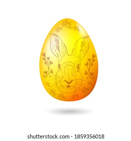 A golden egg with a rabbit. Happy Easter. Vector illustration