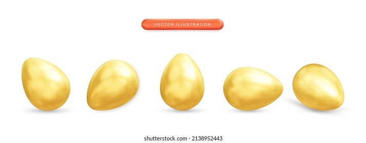 Juego de ilustración 3d de huevo dorado realista