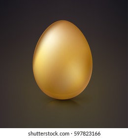 Golden egg, Realistic Ester egg with reflections and reflexes, volumetric 3D vector illustration.