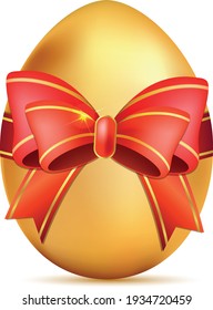 Golden egg with a red bow, EPS 10