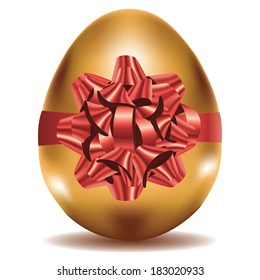 Golden egg with red bow, illustration was made with gradient mesh.