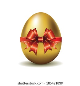 Golden egg with a red bow. Vector illustration