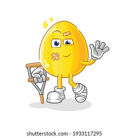 Golden egg sick with limping stick character. cartoon mascot vector