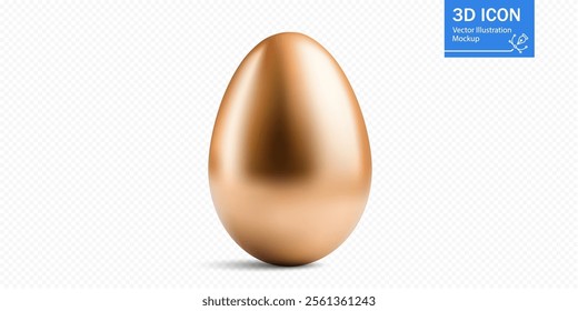 A golden egg sits prominently on a clean white background, featuring a glossy texture that reflects light beautifully, ideal for design projects or visual presentations.