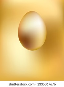 Golden egg soars hanging in space. Antigravity effect. Easter symbol. Spring traditional holidays.