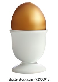 Golden Egg in a stand on a white background