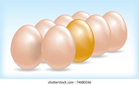 A golden egg standing out of the crowd.