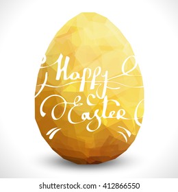 Golden egg with text. Vector design template. Modern Happy Easter illustration. Premium editable golgen egg template. Isolated Easter egg with greeting 