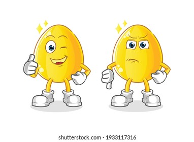 Das goldene Ei hält sich an und hält sich den Cartoon nieder. Cartoon-Maskottvektor