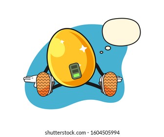 Golden egg tired with thought bubble cartoon. Mascot Character vector.