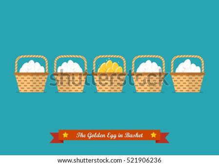 Golden eggs in basket among ordinary eggs. Business concept
