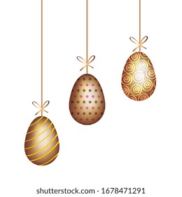 golden eggs easter decorated hanging vector illustration design