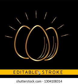 Golden eggs icon on black background. Happy Easter and Symbol of fortune, wealth and riches. Easy changing vector with editable strokes.