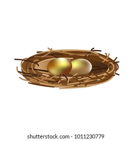 Golden eggs in nest. Vector illustration isolated on white background