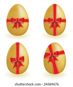 Golden eggs with ribbons