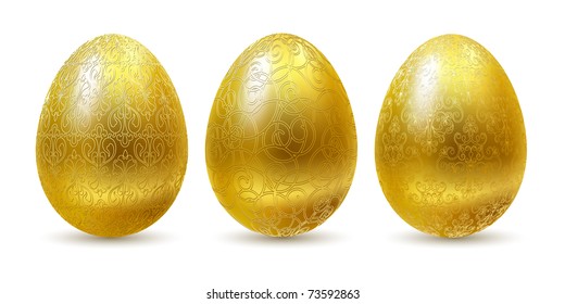 Golden eggs set isolated on white background.