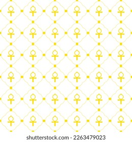 golden egypt cross seamless pattern on white backgroud for fabric, wallpaper, packaging, Decorative print. Vintage kitchen background.