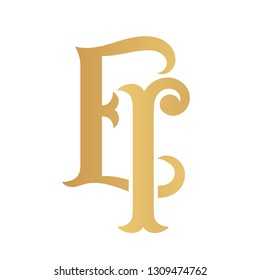 Golden EI monogram isolated in white.