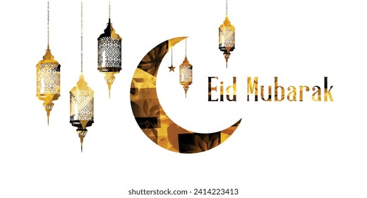 Golden eid mubarak decorative arabic islamic banner design