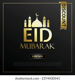 golden Eid mubarak sale label banner 