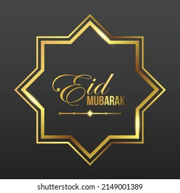 Pancarta y afiche del Golden Eid Mubarak Square con ornamento islámico. Festividad islámica