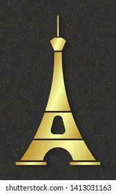Golden Eiffel Tower. Design Element For Maps, Banners, Flyers, Lettering Isolated On Dark Background.