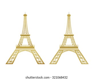 Golden Eiffel Tower in effect and flat style 