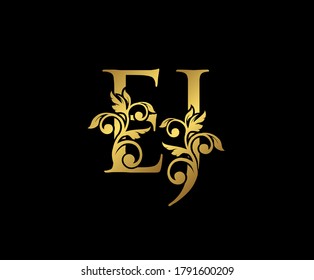Icono de los logotipos Golden EJ, J y E de lujo, Vieja marca de las iniciales de oro. Elegante color dorado de lujo sobre fondo negro