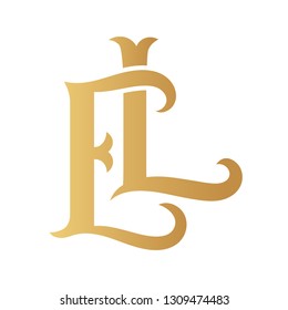 Golden EL monogram isolated in white.