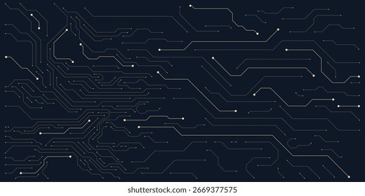 Tablero electrónico dorado. Textura de la placa de circuito para el concepto de alta tecnología sobre fondo oscuro. Ilustración vectorial